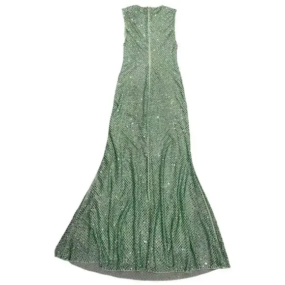 Self Portrait Mint Rhinestone Mesh Midi Dress US 4 - Picture 5 of 6